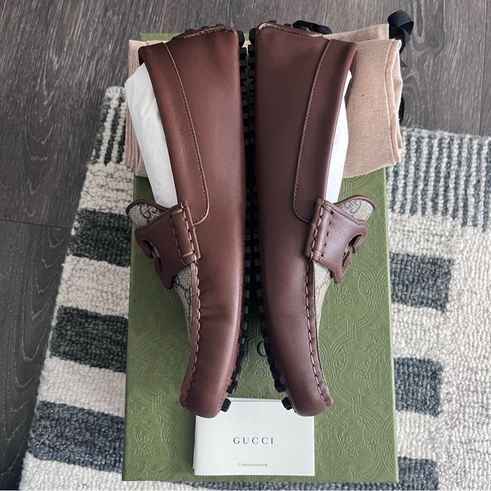 NEW 🤎 Gucci Interlocking GG Brown Supreme Canvas & Leather Driver M7.5/8 W9.5-10 - Picture 9 of 13
